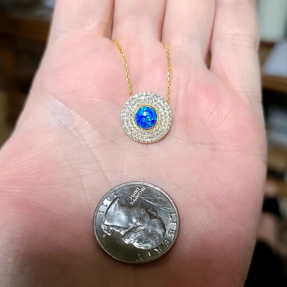 Opal & white sapphire gold necklace - Picture 3 of 4